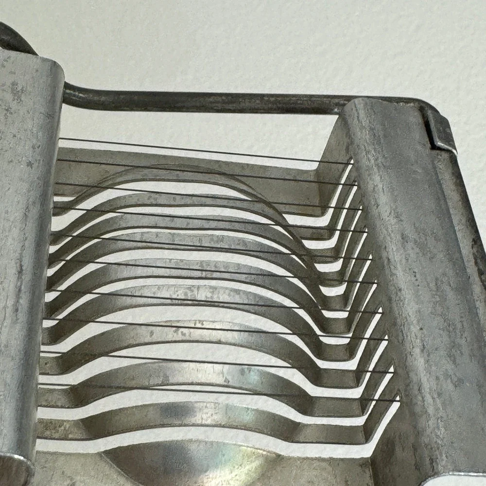 Vintage Aluminum Egg Slicer Manual Wire Cutter Retro Silver Tone Kitchen Tool